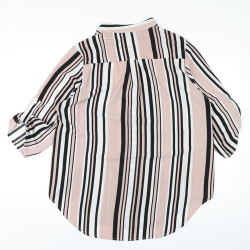 Cameo Rose Womens Pink Striped Polyester Basic T-Shirt Size 14 V-Neck