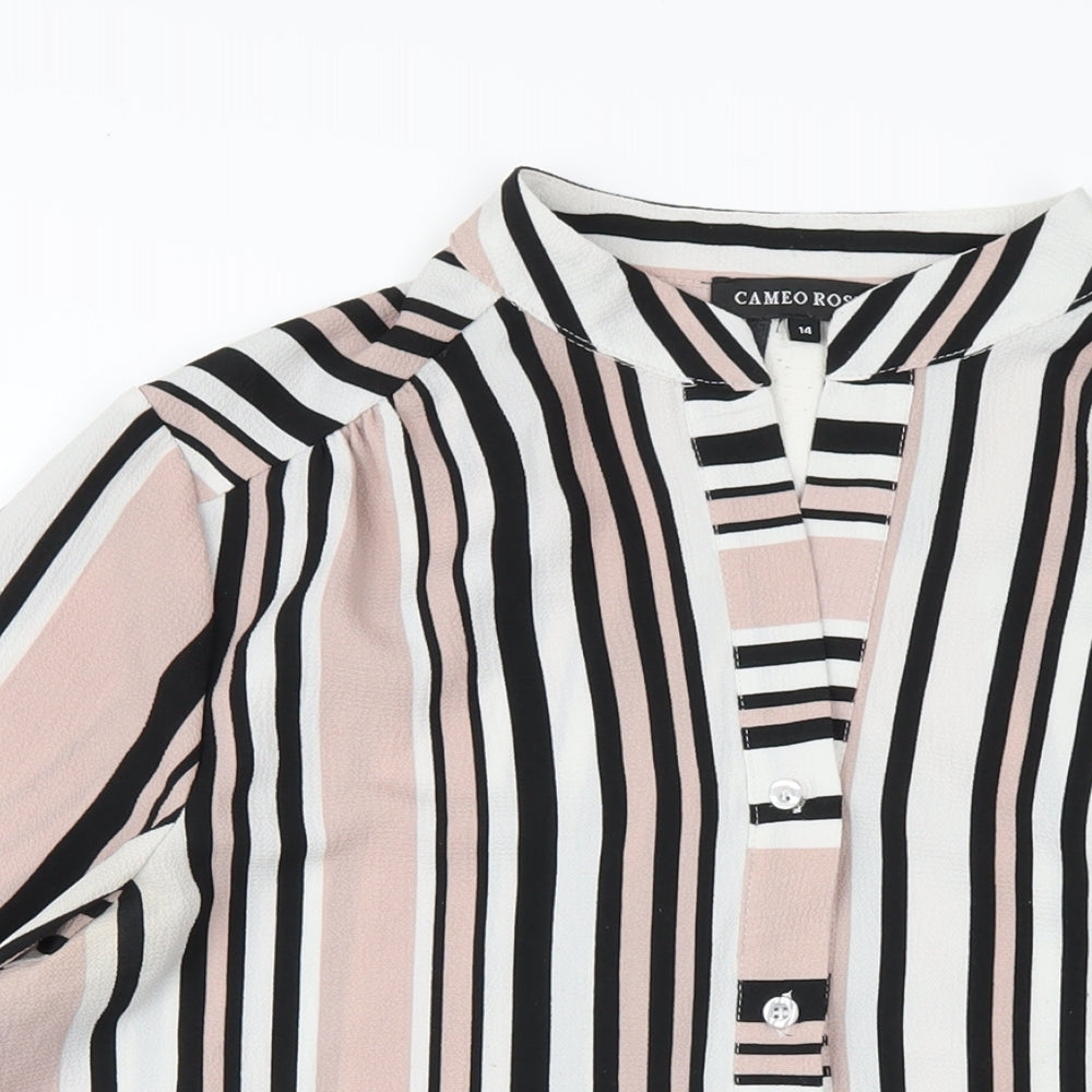 Cameo Rose Womens Pink Striped Polyester Basic T-Shirt Size 14 V-Neck