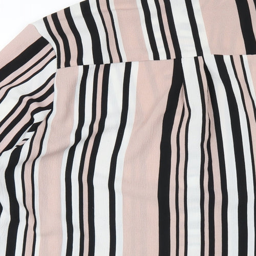 Cameo Rose Womens Pink Striped Polyester Basic T-Shirt Size 14 V-Neck