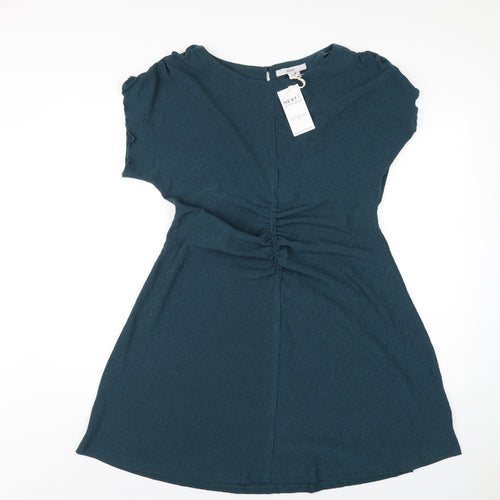 NEXT Womens Green Polyester A-Line Size 14 Round Neck Button