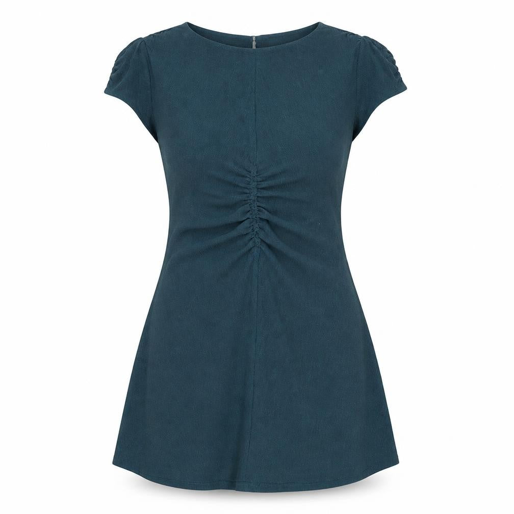 Next Womens Green Polyester A-Line Size 14 Round Neck Button