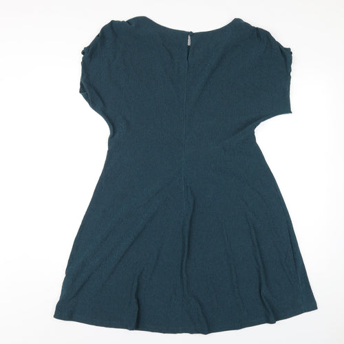 NEXT Womens Green Polyester A-Line Size 14 Round Neck Button