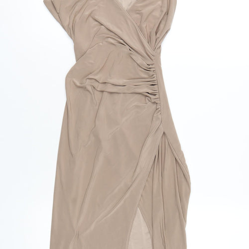 Misspap Womens Beige Polyester Bodycon Size 8 V-Neck Pullover