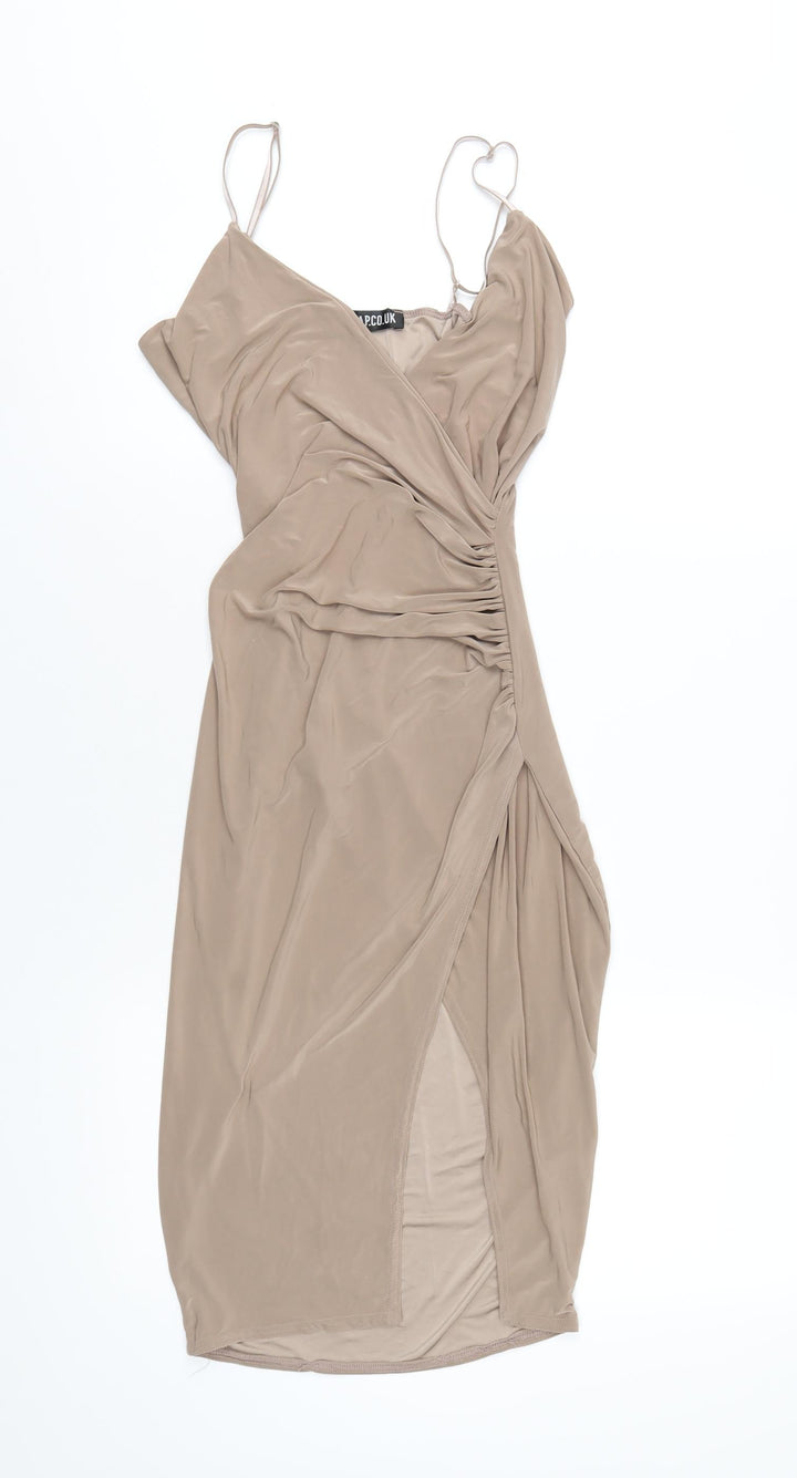 Misspap Womens Beige Polyester Bodycon Size 8 V-Neck Pullover