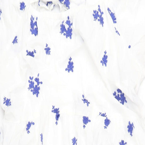 Marks and Spencer Womens White Geometric Cotton A-Line Size 22 Scoop Neck Pullover