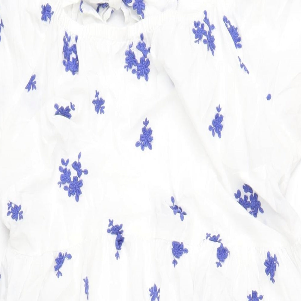 Marks and Spencer Womens White Geometric Cotton A-Line Size 22 Scoop Neck Pullover