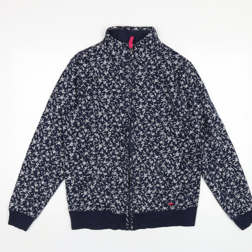 EWM Womens Blue Floral Cotton Full Zip Sweatshirt Size M Zip