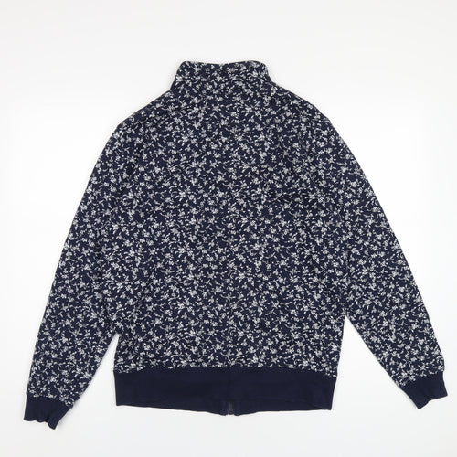 EWM Womens Blue Floral Cotton Full Zip Sweatshirt Size M Zip