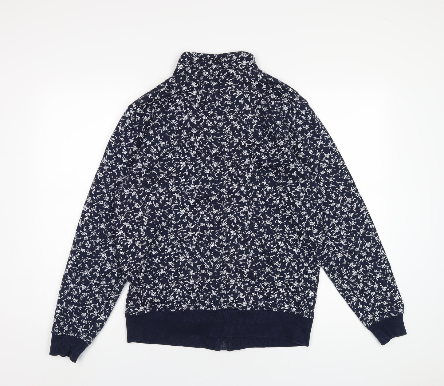 EWM Womens Blue Floral Cotton Full Zip Sweatshirt Size M Zip