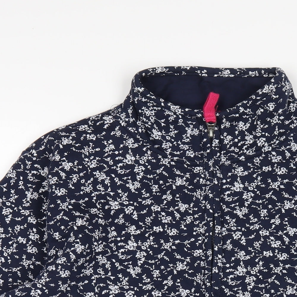 EWM Womens Blue Floral Cotton Full Zip Sweatshirt Size M Zip