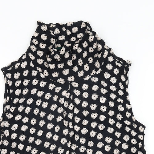 Kew 159 Womens Black Floral Viscose Basic T-Shirt Size M High Neck
