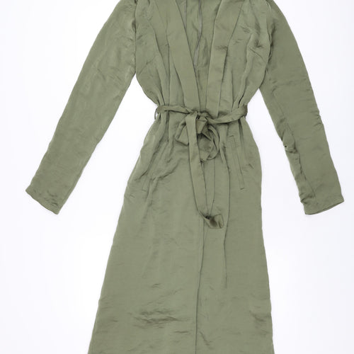 Missguided Womens Green Polyester Wrap Dress Size 8 V-Neck Tie