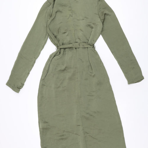 Missguided Womens Green Polyester Wrap Dress Size 8 V-Neck Tie