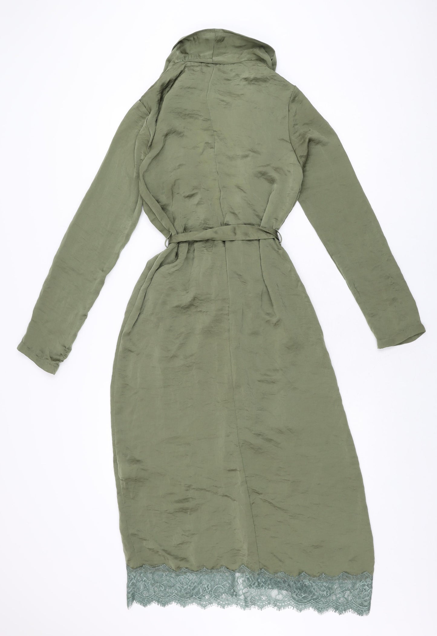 Missguided Womens Green Polyester Wrap Dress Size 8 V-Neck Tie
