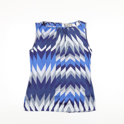 En Garde Womens Blue Geometric Polyester Basic T-Shirt Size S Round Neck