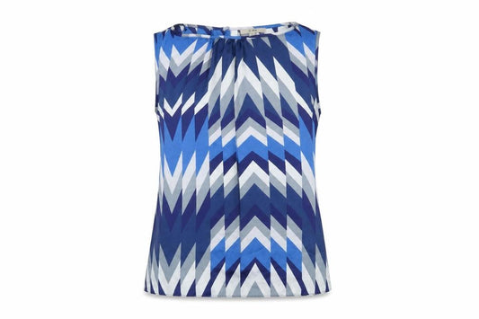 Front view of En Garde women’s blue geometric polyester basic t-shirt, size S, round neck