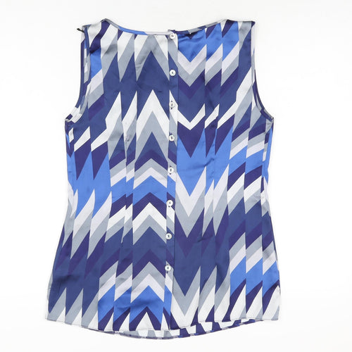 En Garde Womens Blue Geometric Polyester Basic T-Shirt Size S Round Neck