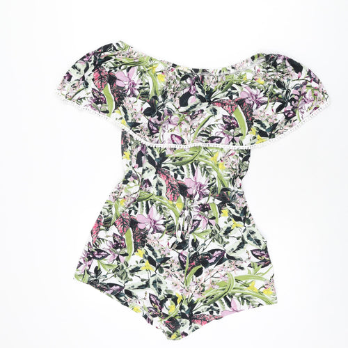 NEXT Womens Multicoloured Floral Viscose Playsuit One-Piece Size 6 L3 in Drawstring