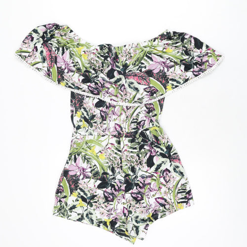 NEXT Womens Multicoloured Floral Viscose Playsuit One-Piece Size 6 L3 in Drawstring