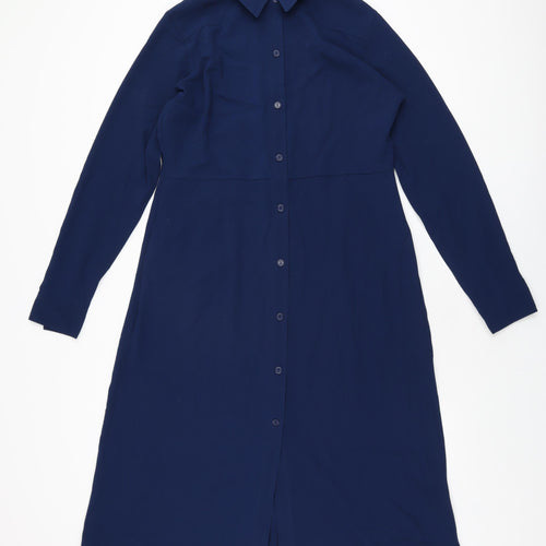 Label Be Womens Blue Polyester A-Line Size 14 Collared Button