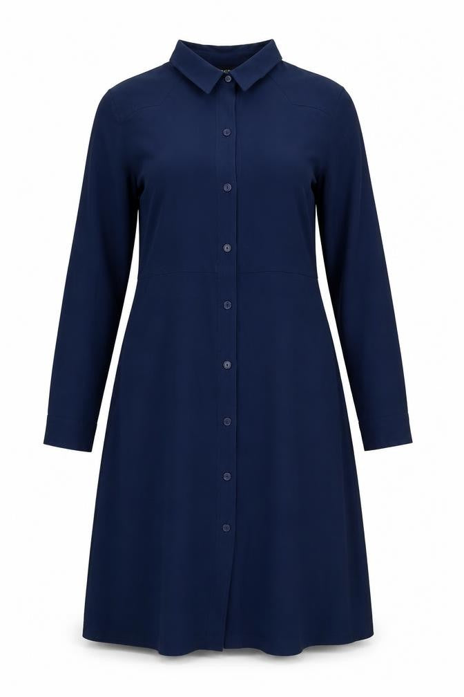 Label Be Womens Blue Polyester A-Line Size 14 Collared Button