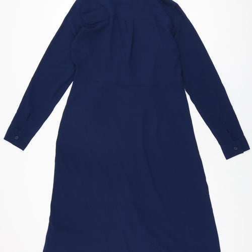 Label Be Womens Blue Polyester A-Line Size 14 Collared Button