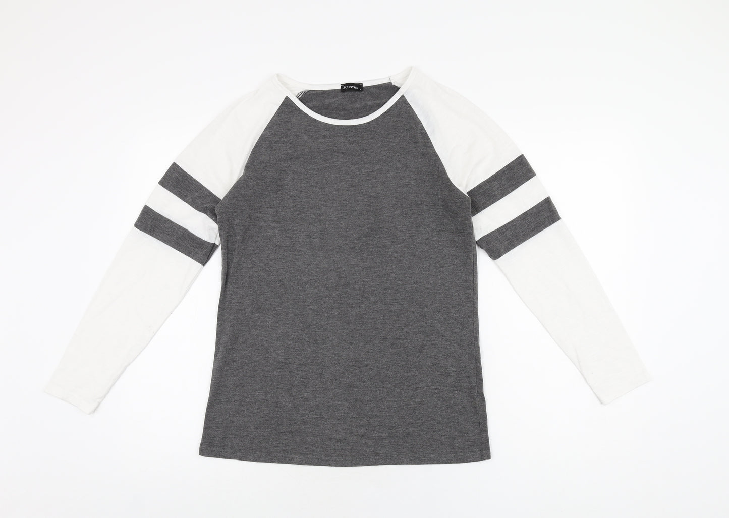 Sunnyme Womens Grey Polyester Basic T-Shirt Size S Round Neck