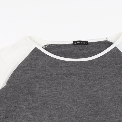 Sunnyme Womens Grey Polyester Basic T-Shirt Size S Round Neck