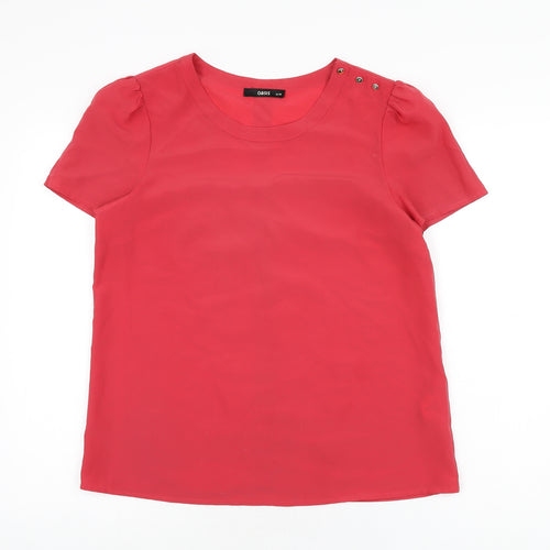 Oasis Womens Red Polyester Basic T-Shirt Size 12 Round Neck