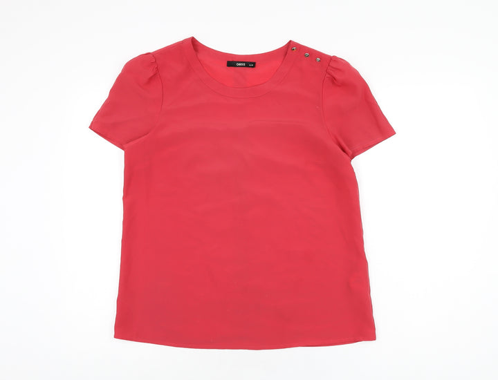 Oasis Womens Red Polyester Basic T-Shirt Size 12 Round Neck