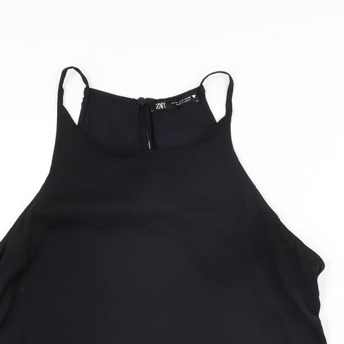 Zara Womens Black Polyester Basic T-Shirt Size M Round Neck
