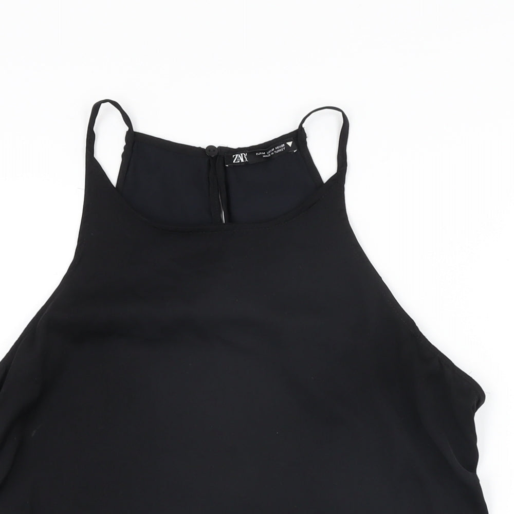 Zara Womens Black Polyester Basic T-Shirt Size M Round Neck