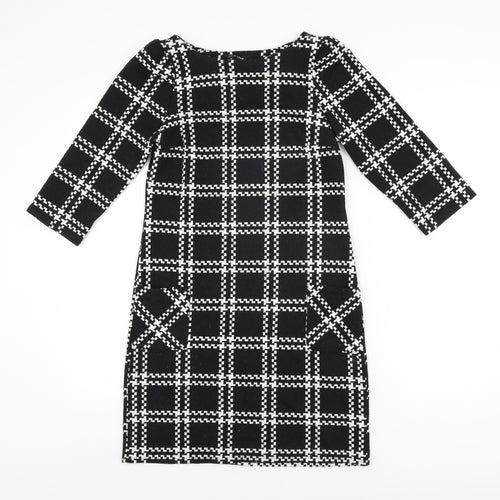 New Look Womens Black Geometric Polyester Shift Size 6 Boat Neck Pullover