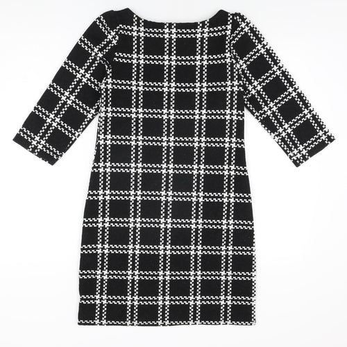 New Look Womens Black Geometric Polyester Shift Size 6 Boat Neck Pullover