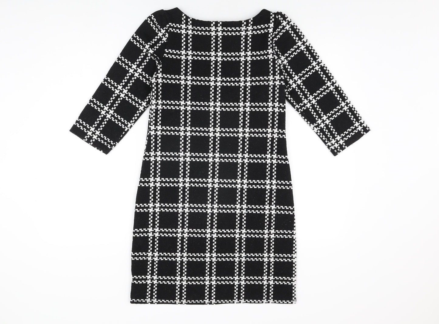 New Look Womens Black Geometric Polyester Shift Size 6 Boat Neck Pullover