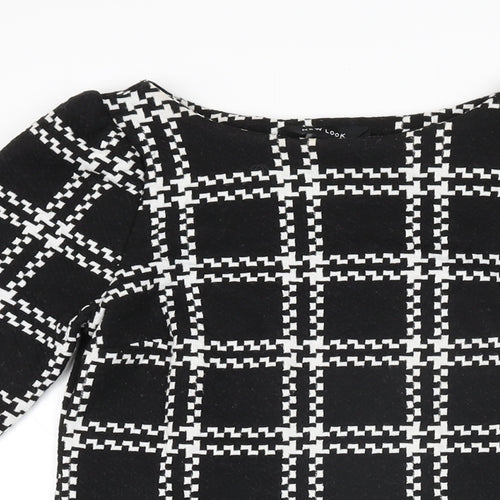 New Look Womens Black Geometric Polyester Shift Size 6 Boat Neck Pullover
