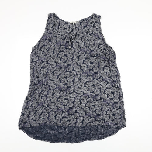 Fat Face Womens Blue Geometric Viscose Basic T-Shirt Size 16 Scoop Neck