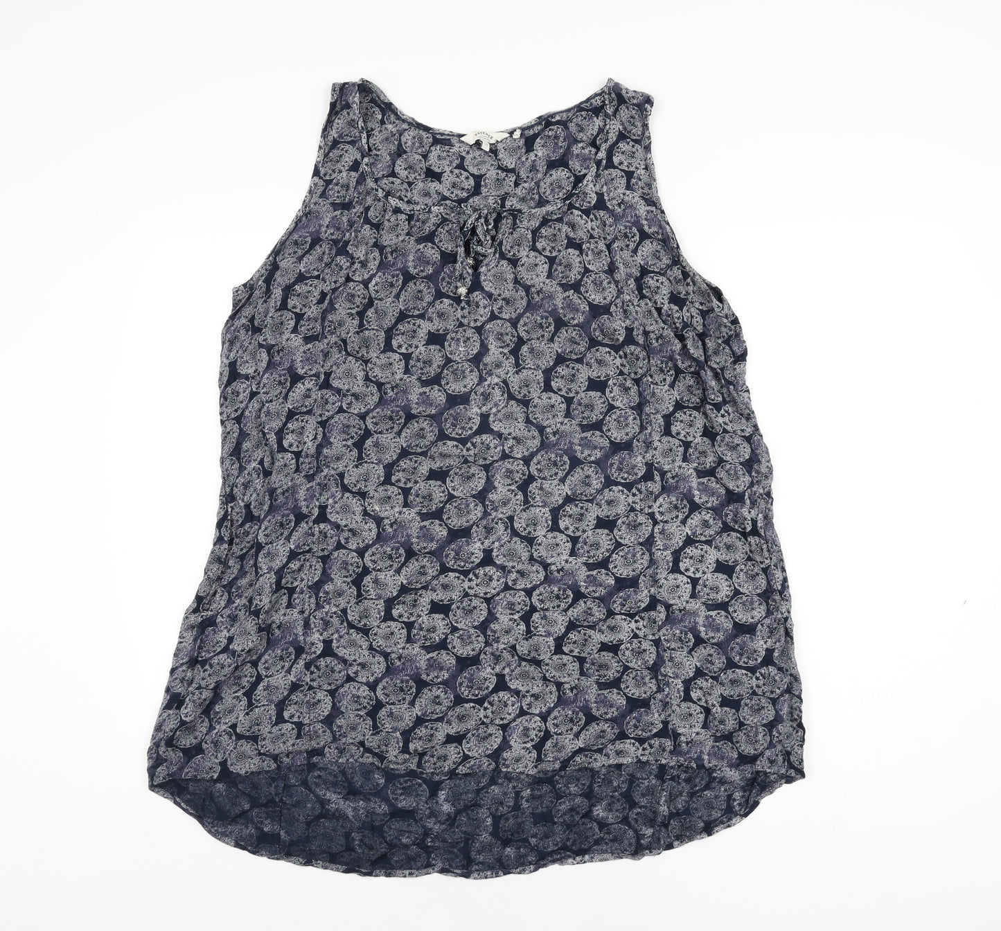Fat Face Womens Blue Geometric Viscose Basic T-Shirt Size 16 Scoop Neck