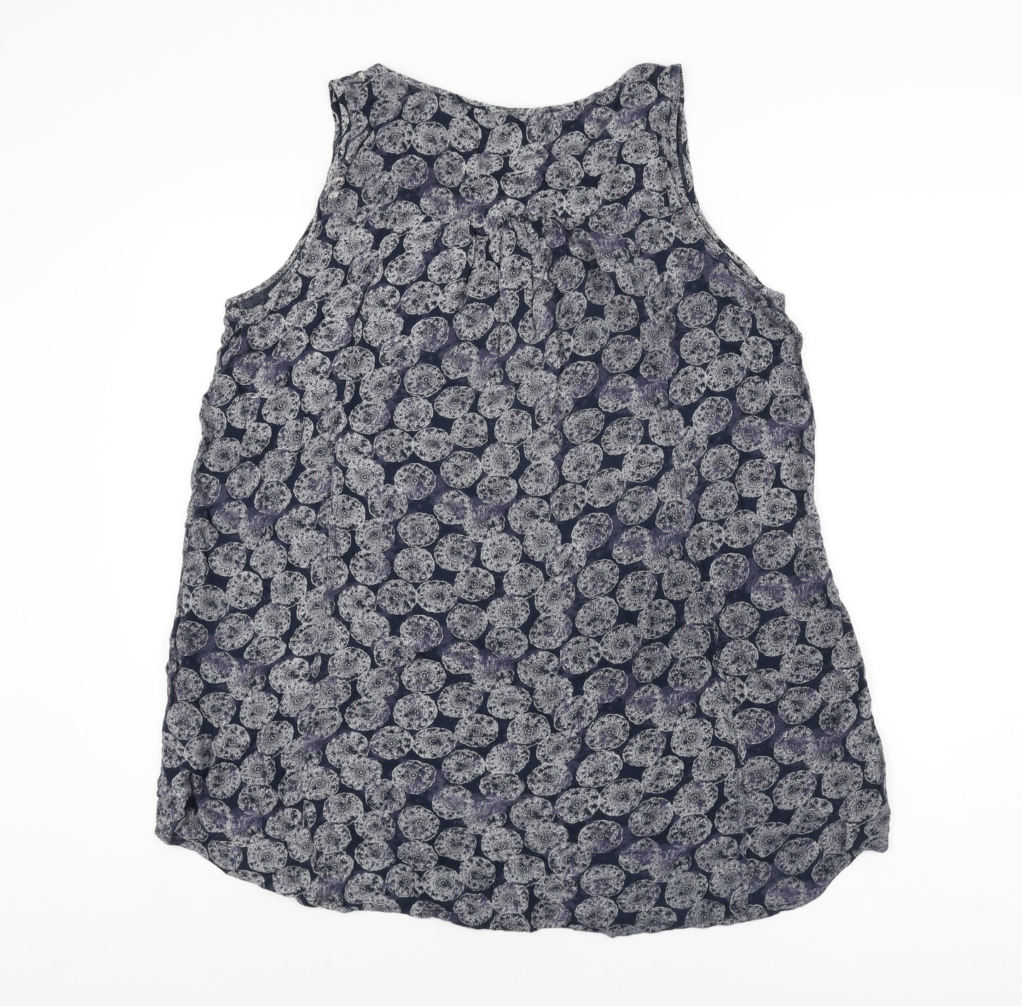 Fat Face Womens Blue Geometric Viscose Basic T-Shirt Size 16 Scoop Neck