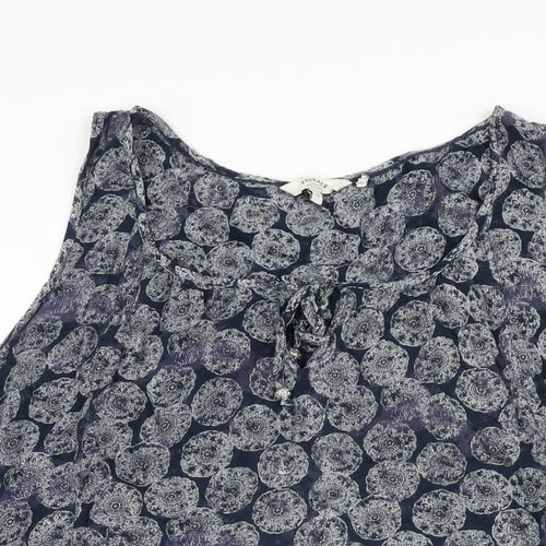 Fat Face Womens Blue Geometric Viscose Basic T-Shirt Size 16 Scoop Neck
