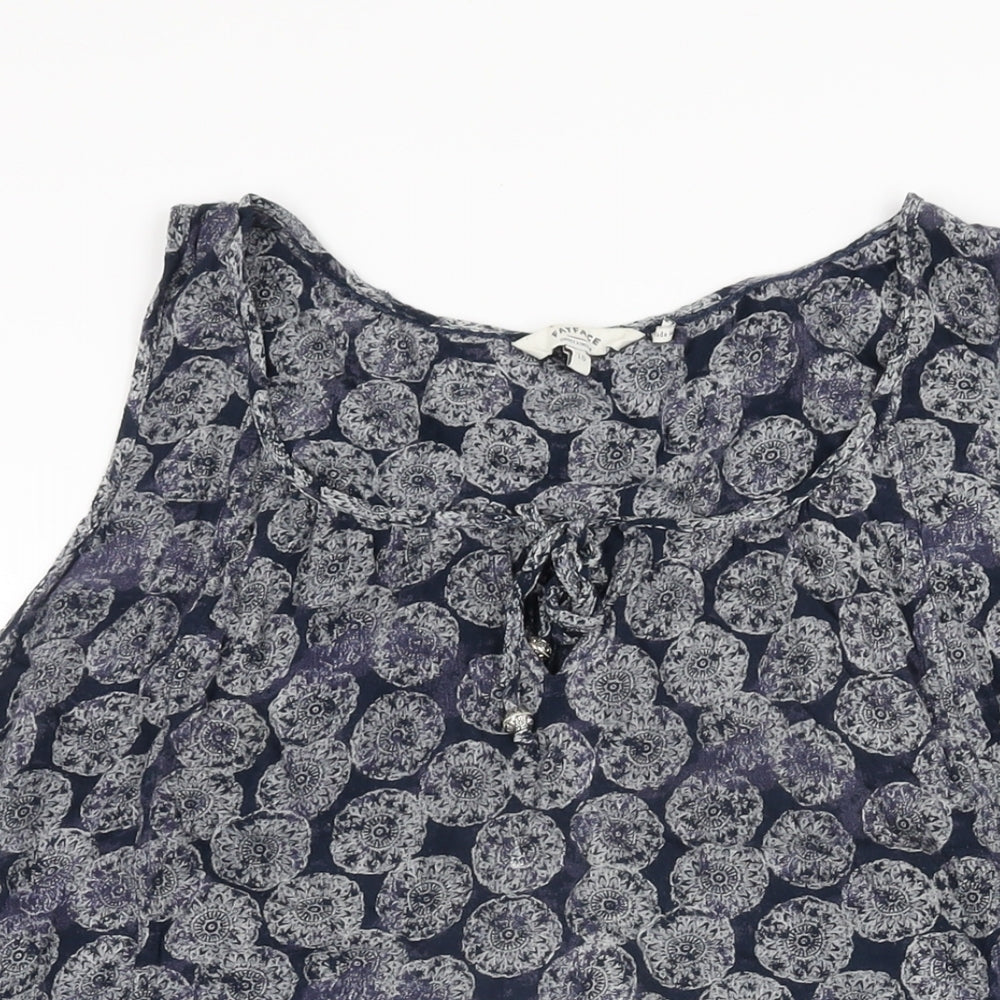 Fat Face Womens Blue Geometric Viscose Basic T-Shirt Size 16 Scoop Neck