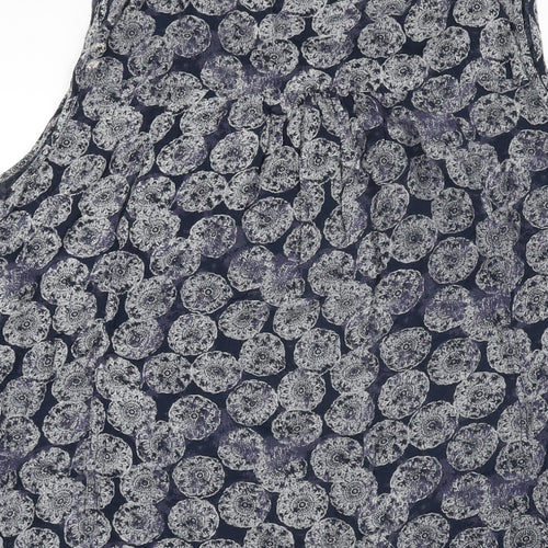 Fat Face Womens Blue Geometric Viscose Basic T-Shirt Size 16 Scoop Neck