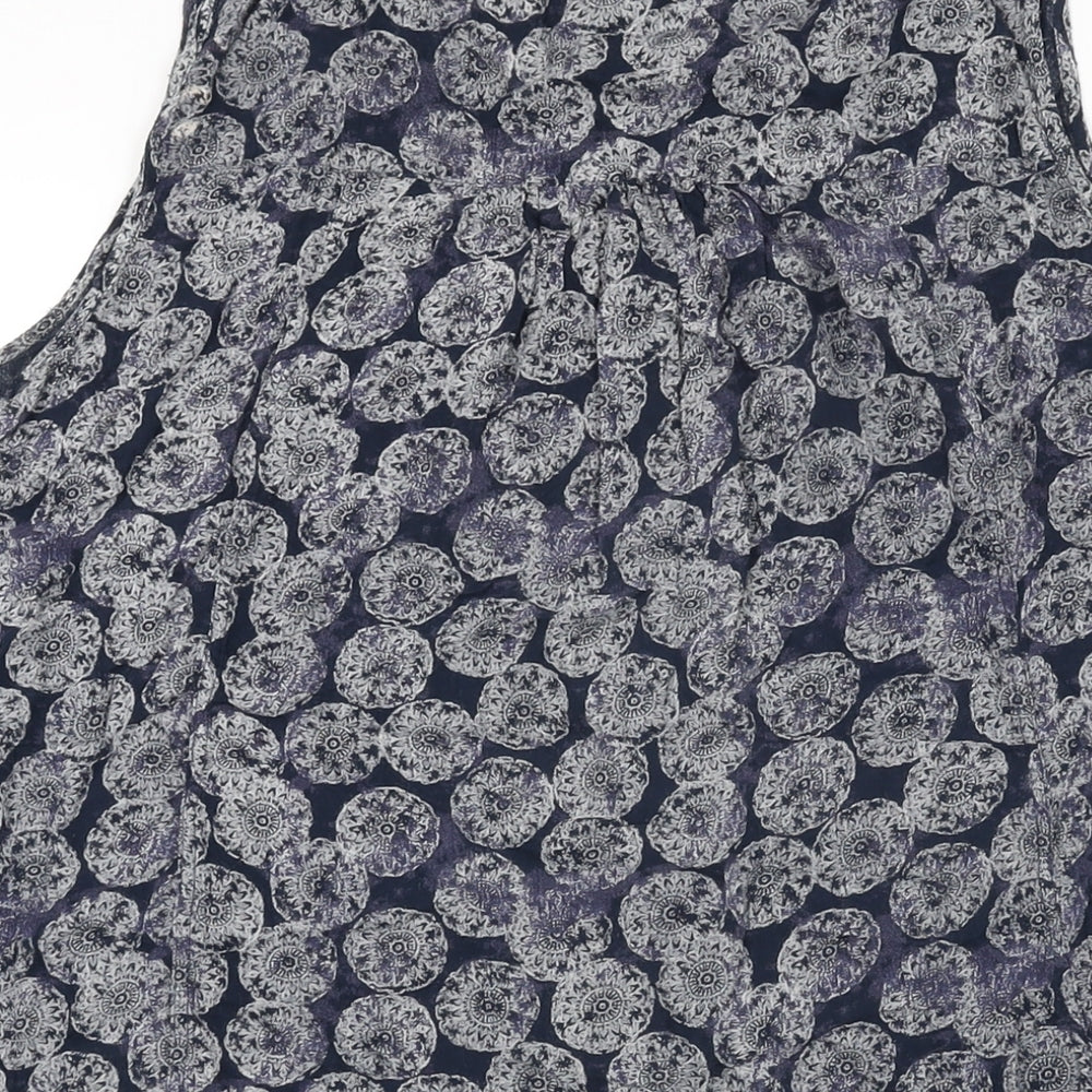 Fat Face Womens Blue Geometric Viscose Basic T-Shirt Size 16 Scoop Neck