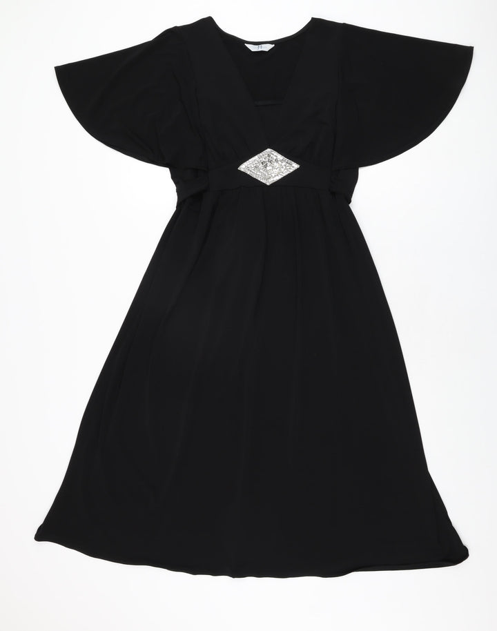Joanna Hope Womens Black Polyester A-Line Size 12 V-Neck Pullover