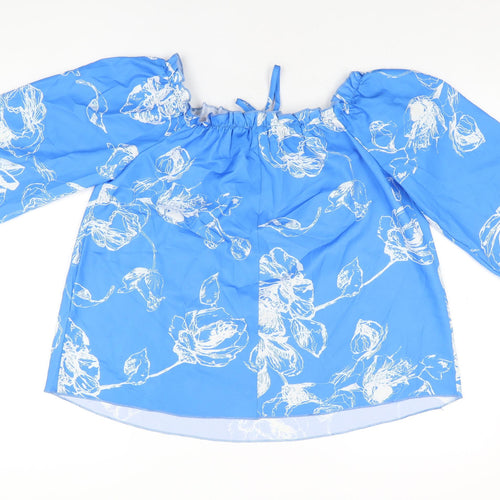 EARO Womens Blue Floral Polyester Basic Blouse Size XL Off the Shoulder