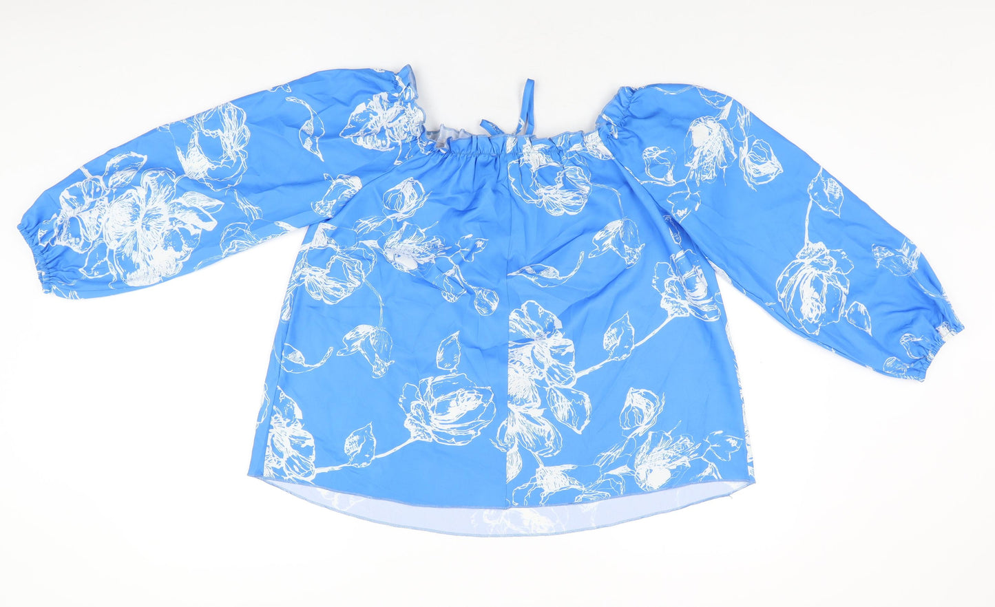 EARO Womens Blue Floral Polyester Basic Blouse Size XL Off the Shoulder