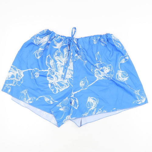 EARO Womens Blue Floral Polyester Basic Shorts Size XL L3 in Regular Drawstring