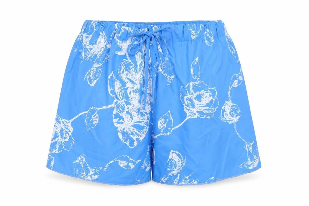 EARO Womens Blue Floral Polyester Basic Shorts Size XL L3 in Regular Drawstring