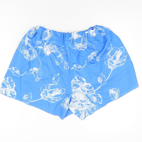 EARO Womens Blue Floral Polyester Basic Shorts Size XL L3 in Regular Drawstring