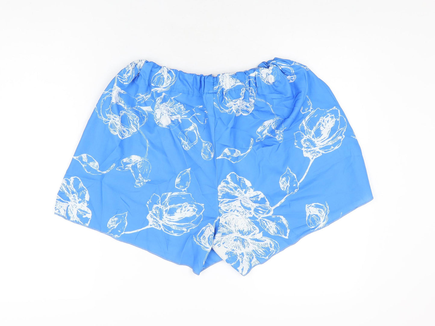 EARO Womens Blue Floral Polyester Basic Shorts Size XL L3 in Regular Drawstring